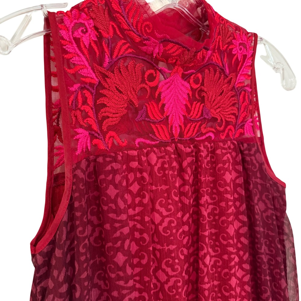 Anthropologie Niki Mahajan Amara Swing Dress Women's 0 Burgundy Red Party Boho View 3